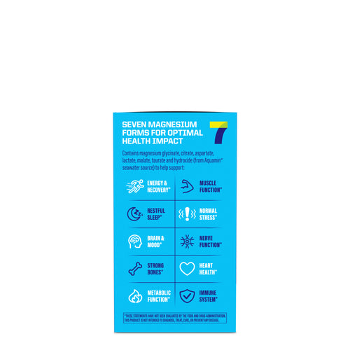 Blue supplement package with text and icons on a white background