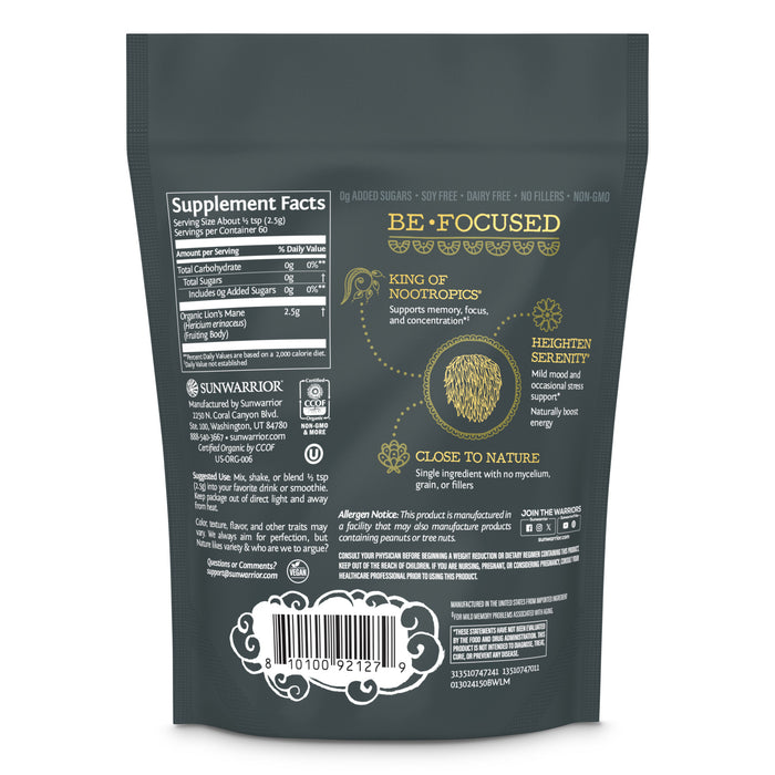 Be•Well Organic Lion's Mane Mushroom Powder Offer Special Sunwarrior   