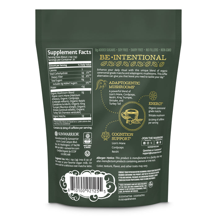 Be•Well Organic Matcha and Mushroom Powder Superfood Supplements Sunwarrior