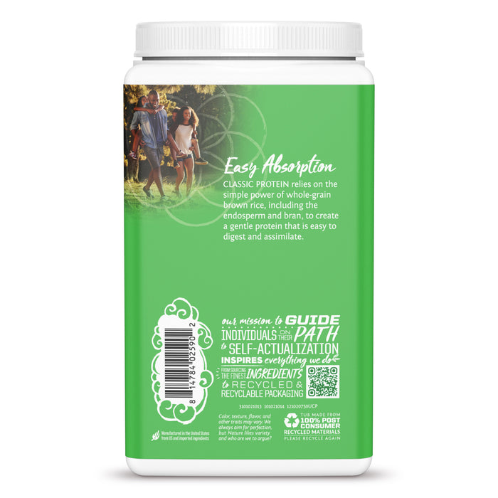 Green container with text about easy absorption and a photo of a couple walking outdoors at sunset