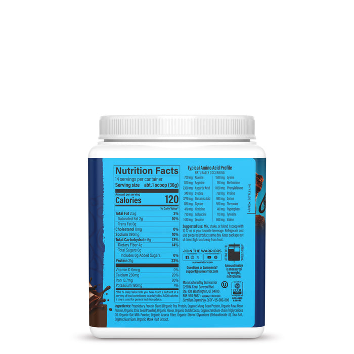 Organic Protein for Performance with BCAAs - Warrior Blend Chocolate Plant-based Protein Sunwarrior